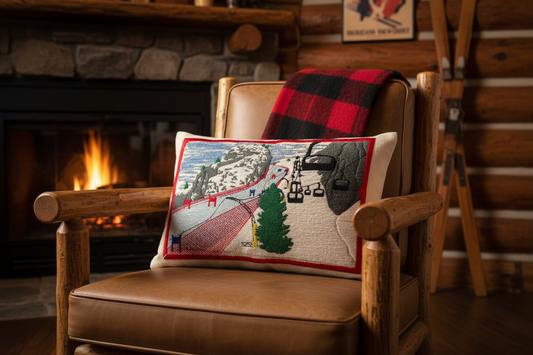 Ski Slope Design Pillow - Cabin Scene